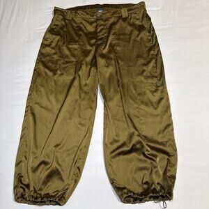 Old Navy Womens Satin Cargo Pocket Pants Joggers Olive Green Stretch Sz XL EUC